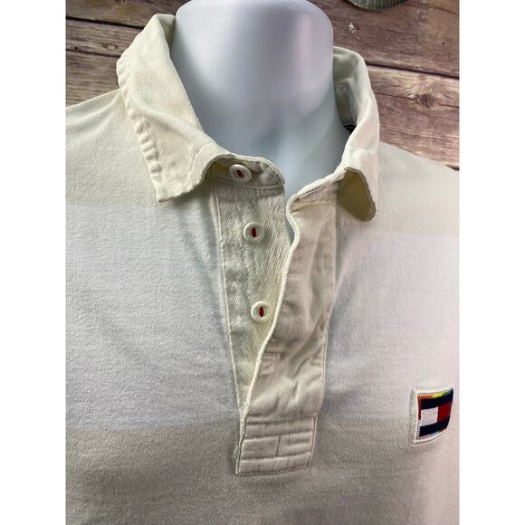 Tommy Hilfiger White and beige Short Sleeve Polo Shirt Size Large - Picture 12 of 12